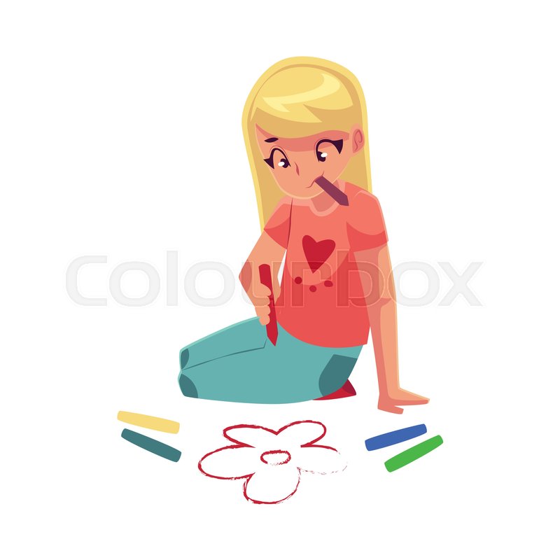 800x800 Little Girl Sitting On The Floor And Stock Vector Colourbox