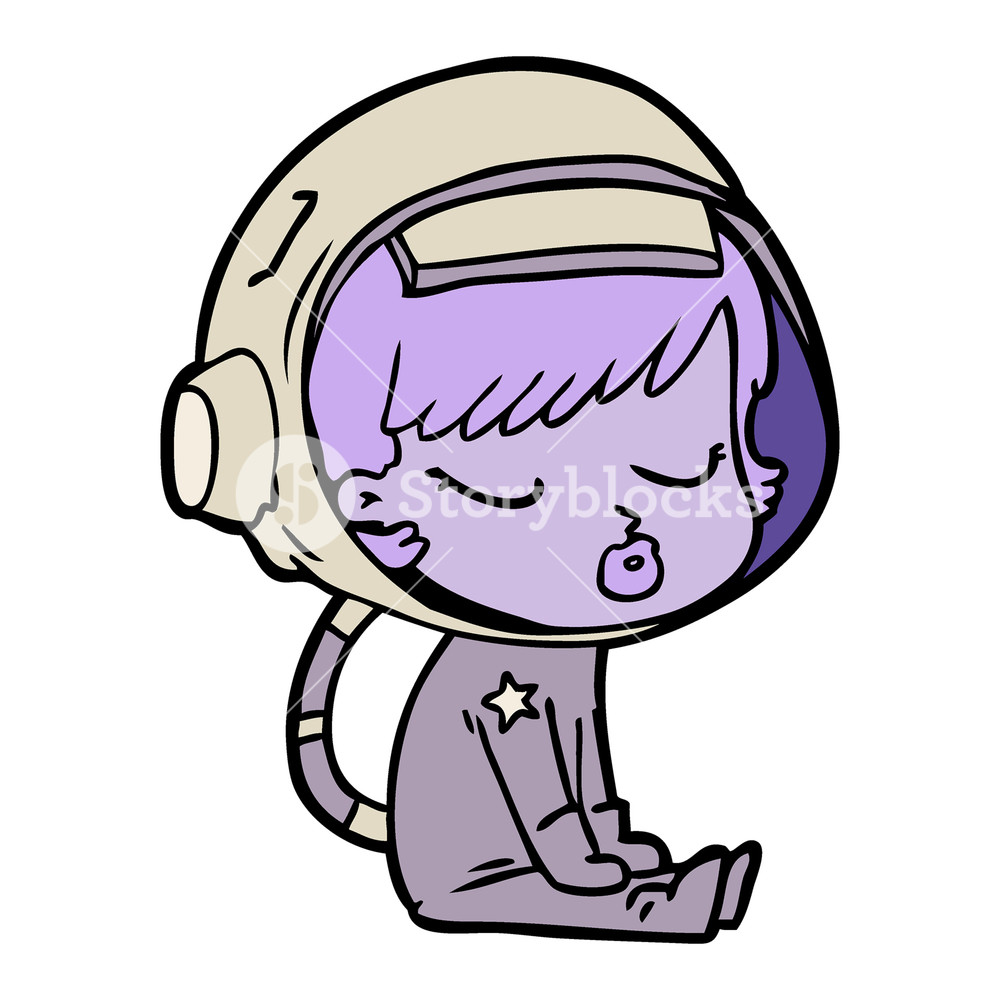 1000x1000 Cartoon Pretty Astronaut Girl Sitting Waiting Royalty Free Stock