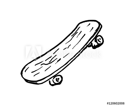 500x418 drawing of a skateboard handdrawn ink illustration