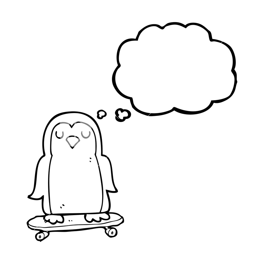 1000x1000 Freehand Drawn Thought Bubble Cartoon Bird On Skateboard Royalty