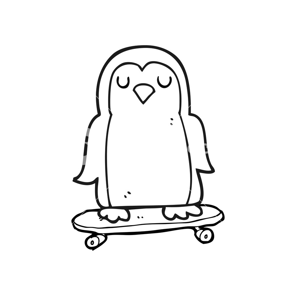 1000x1000 Freehand Drawn Black And White Cartoon Bird On Skateboard Royalty