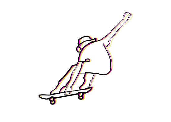 550x391 Skater Illustration, Skateboard One Liner Outline Drawing