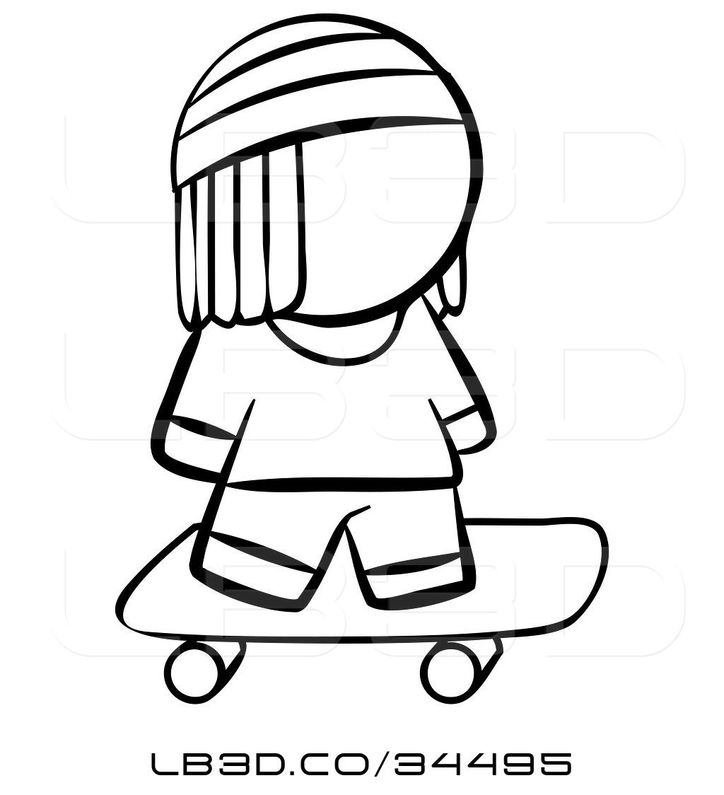 1024x1124 Vector Illustration Of Black And White Human Factor Skater Boy