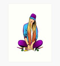 210x230 Girl Skateboarding Drawing Art Prints Redbubble