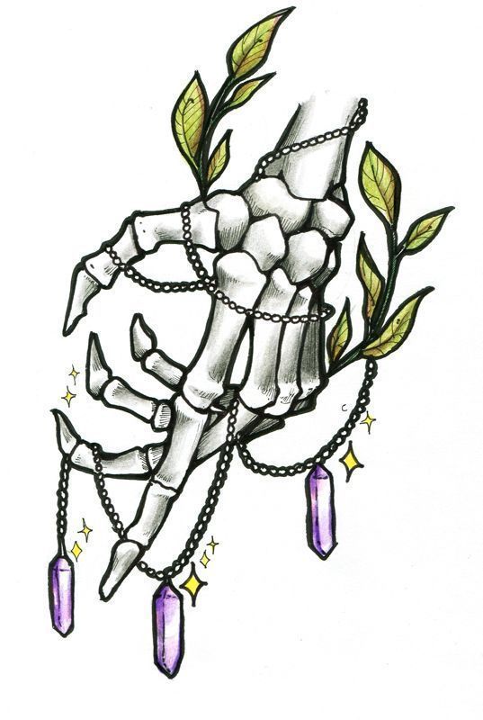 537x800 Skeletal Hand With Leaves Amethysts Create Crafty Tattoos