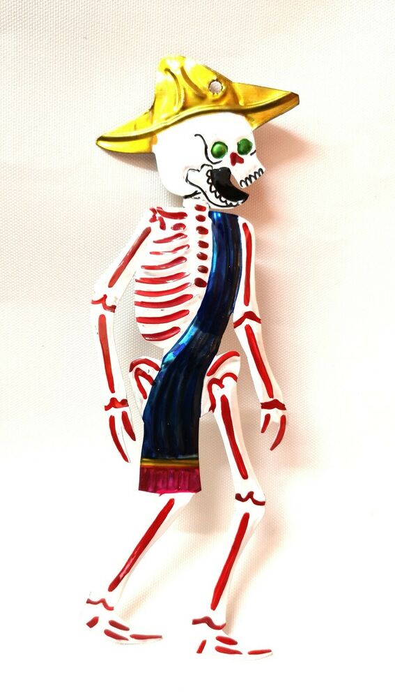 567x1000 Day Of Dead Skeleton Figure Authentic Mexican Tin Folk Art Red Ebay