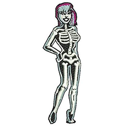 425x410 bone babe iron on skeleton girl patch