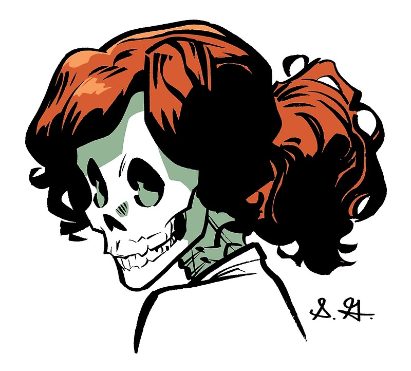 800x722 Smiling Skeleton Girl With A Ponytail
