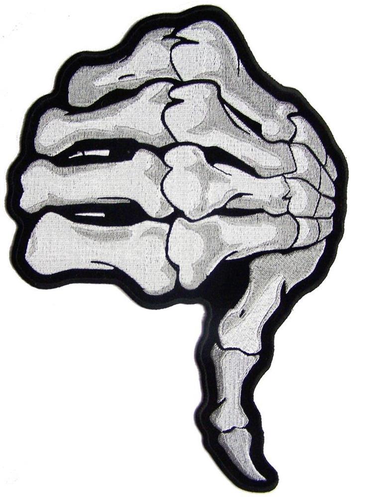 734x1000 Jumbo Embroidered Skeleton Hand Thumbs Down Patch Inch