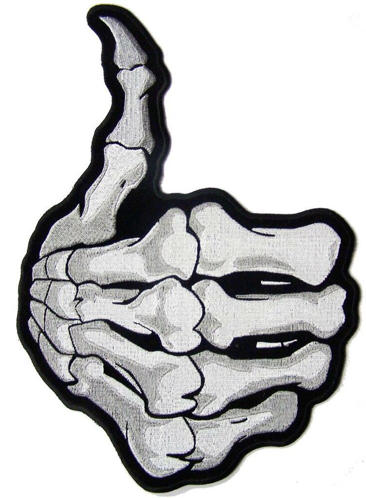 734x1000 Jumbo Embroidered Skeleton Hand Thumbs Up Patch Inch