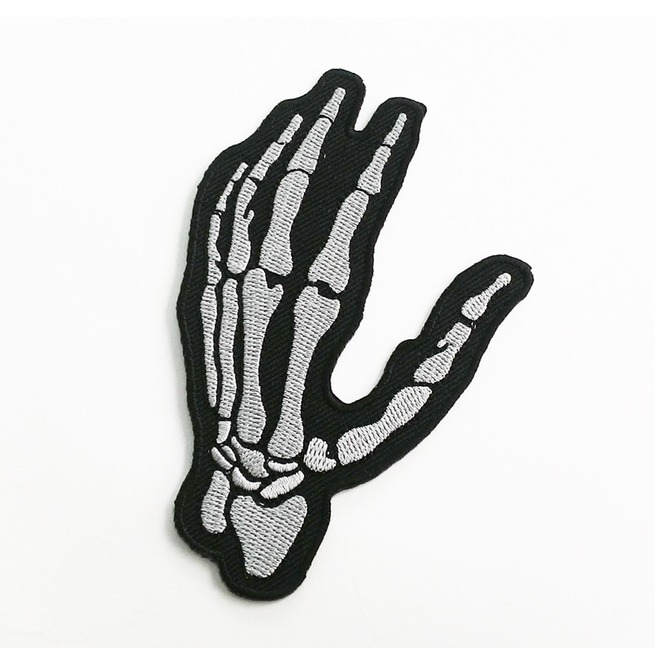 655x665 Left Skull Skeleton Hand Bone Iron On Patch Rebelsmarket
