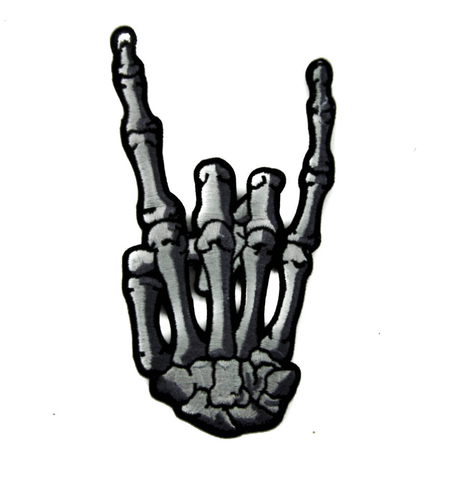 927x1001 Skeleton Hand Horns Up Metal Sign Patch Iron On Applique Etsy