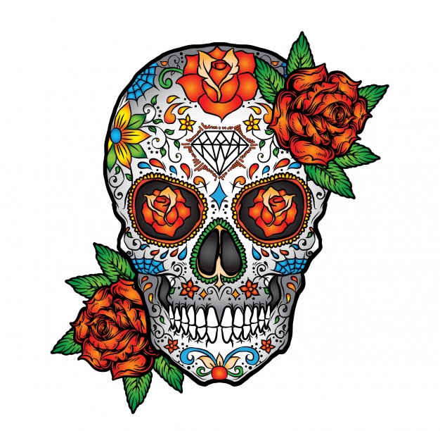 626x612 Flowery Skull With A Rose In The Mouth Vector Free Download