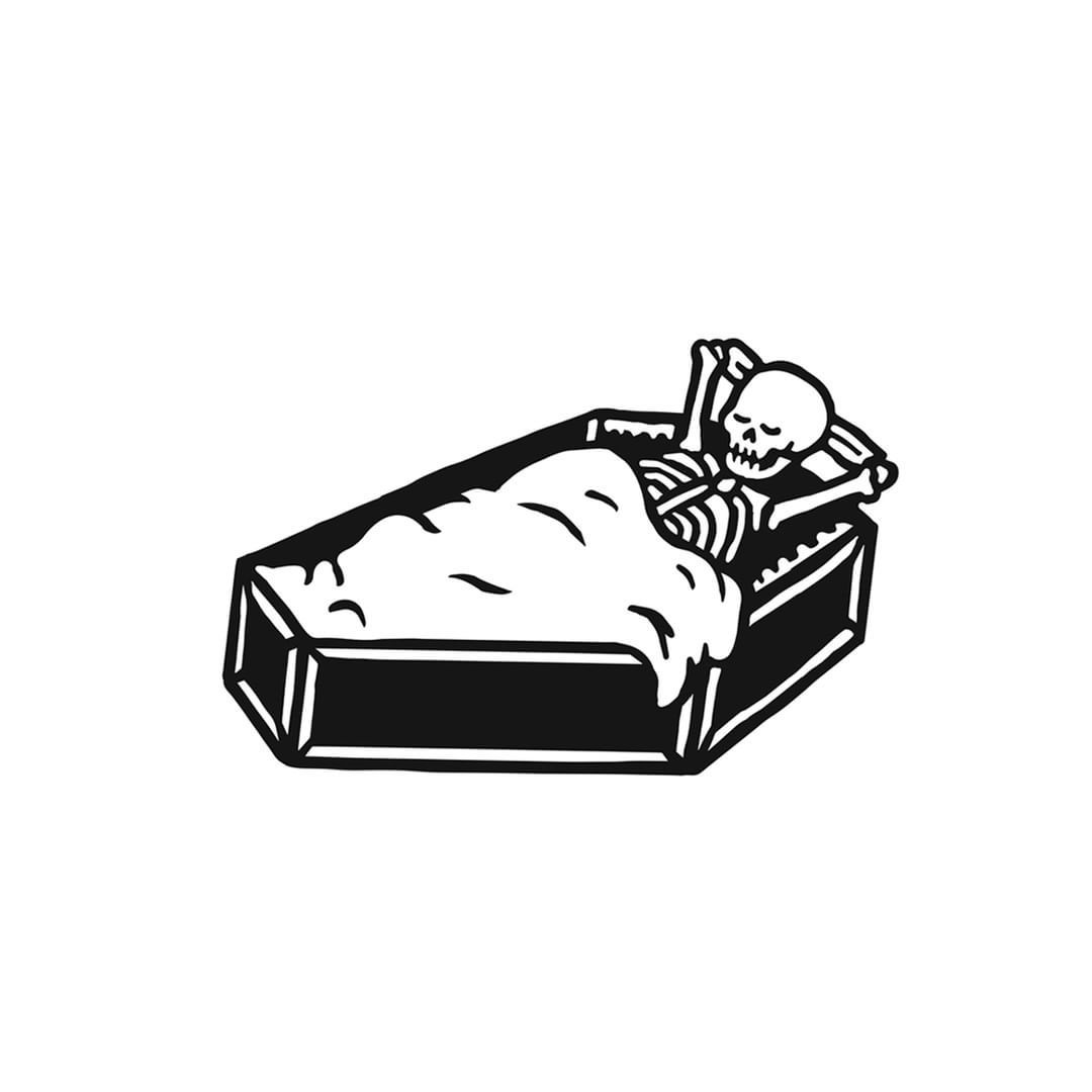 1080x1080 Comfort Skeleton, Coffin, Blanket, Bed, Sleeping, Illustration