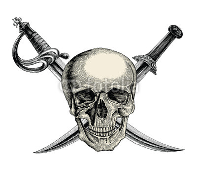 400x344 Skull With Crossed Swords,pirate Symbol,logo Hand Drawing Vintage