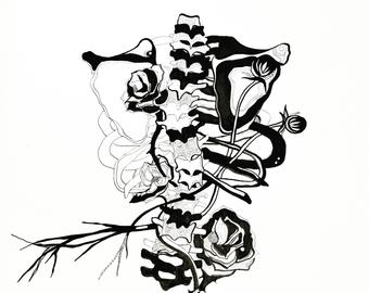 340x270 Bird In Flight Skeleton Sumi Ink Pen Drawing X Etsy