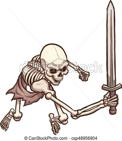 405x470 Skeleton Warrior In Attacking Pose, Top View Vector Clip Art