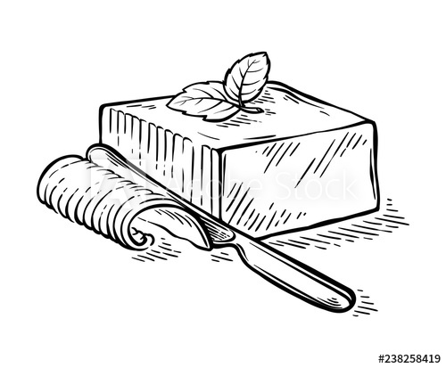 500x413 Hand Drawn Fresh Slice Sketch Piece Of Butter With Knife Vector