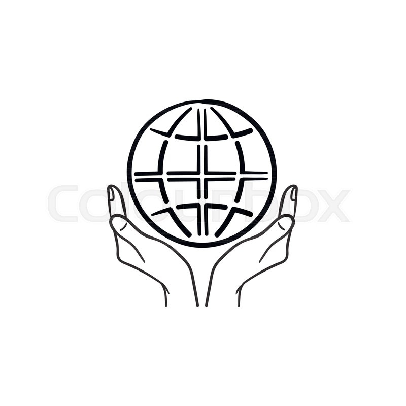 800x800 Hands Support Globe Hand Drawn Outline Stock Vector Colourbox