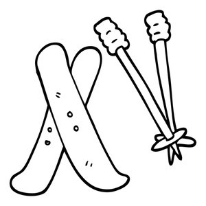 300x300 Black And White Cartoon Ski And Poles Royalty Free Stock Image