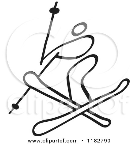 450x470 Clipart Of A Black And White Stick Drawing Of A Freestyle Skier