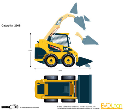 400x356 caterpillar skid steer loader vector drawing