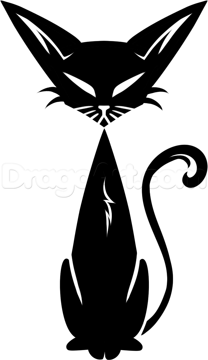672x1159 How To Draw A Tribal Black Cat, Step