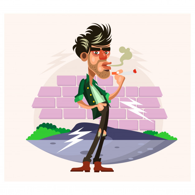 626x626 Skinny Man Was Smoking In Front Of A Brick Wall Cartoon Character
