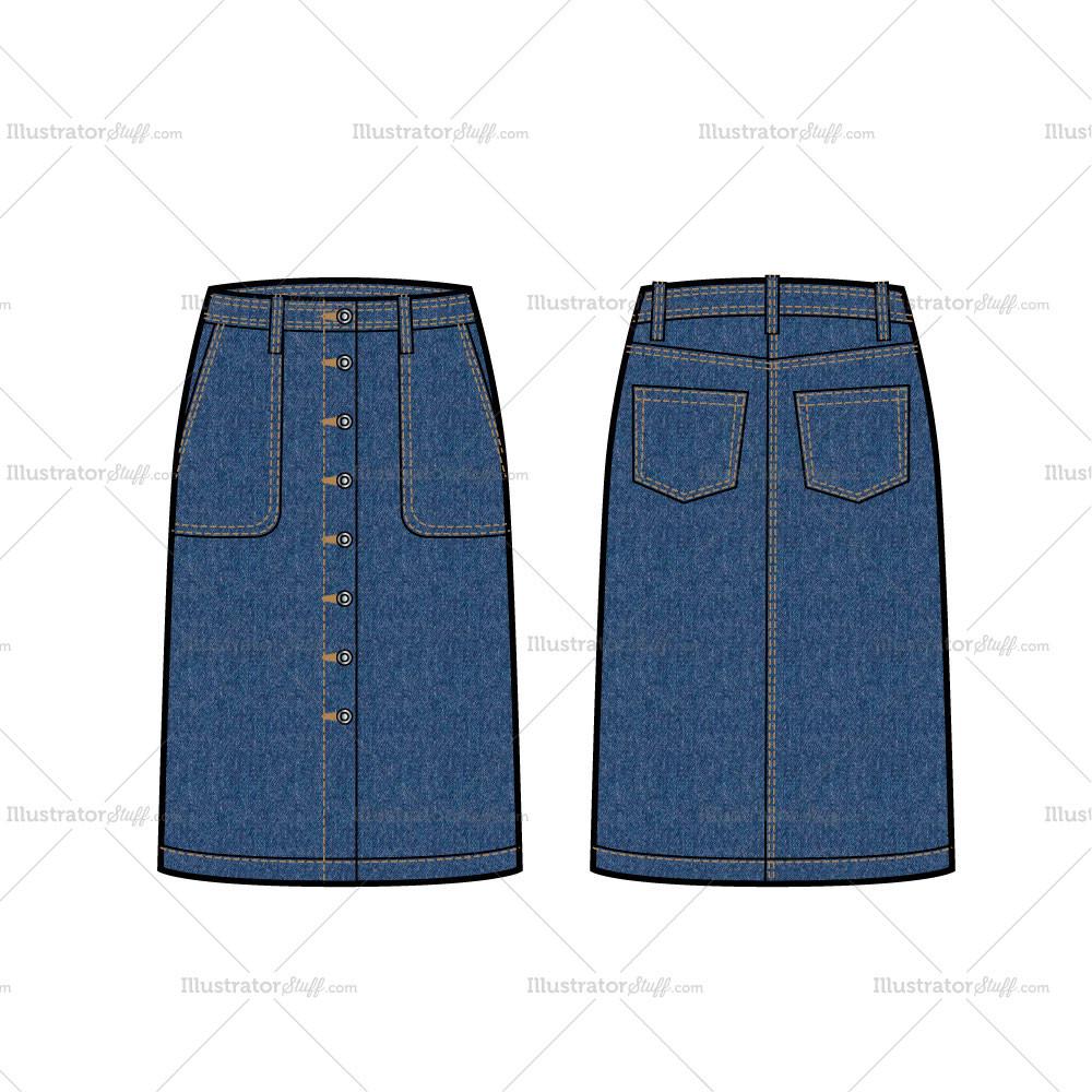 1000x1000 Knee Length Denim Skirt Flat Template Templates For Fashion