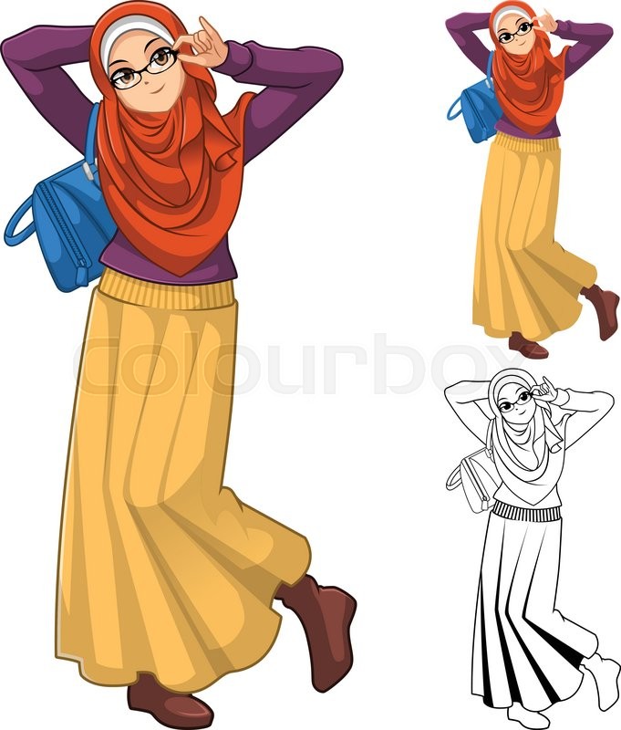 681x800 Muslim Woman Fashion Wearing Orange Stock Vector Colourbox
