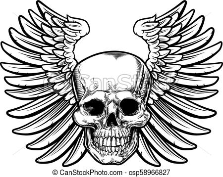 450x358 Winged Skull Drawing Winged Skull Drawing In A Vintage Retro