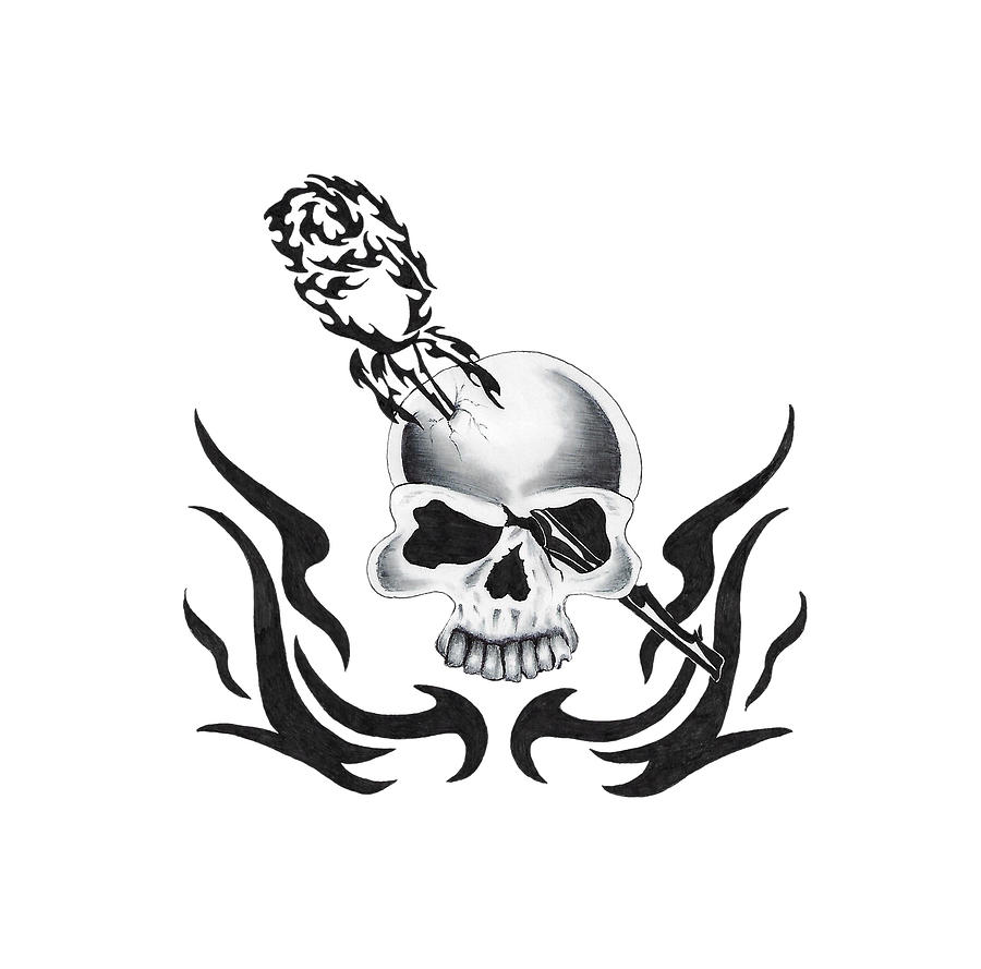 900x889 Skull And Rose Drawing