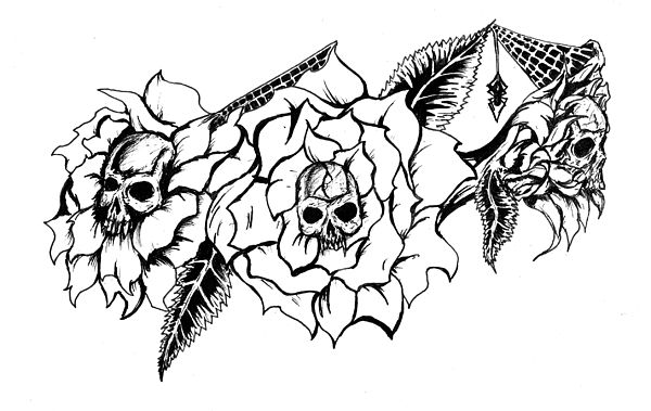 600x379 Skull Flowers Drawing