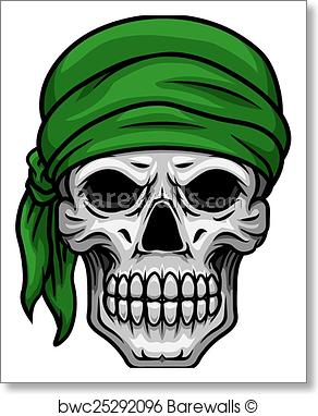 292x382 cartoon skull in green bandana art print barewalls posters
