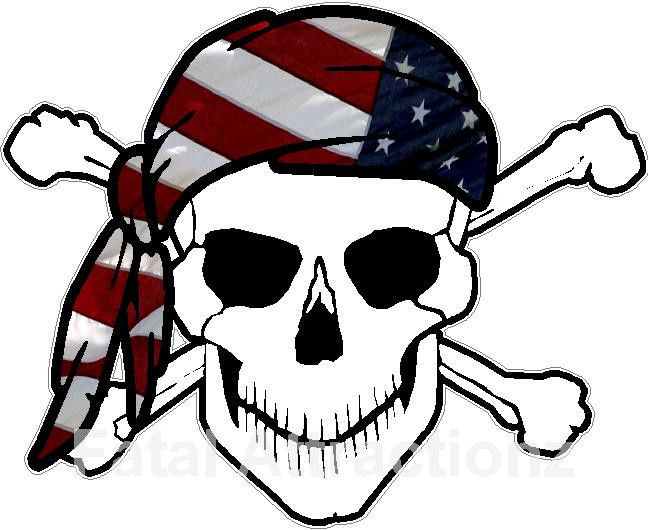 648x530 Skull Crossbones American Flag Bandana Vinyl Sticker Decal Usa