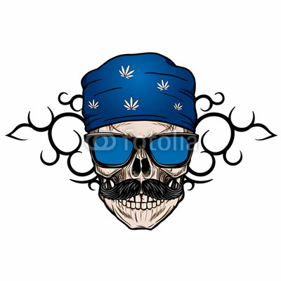 400x400 Biker Hipster Skull Wearing Bandana With Tribal Background Buy