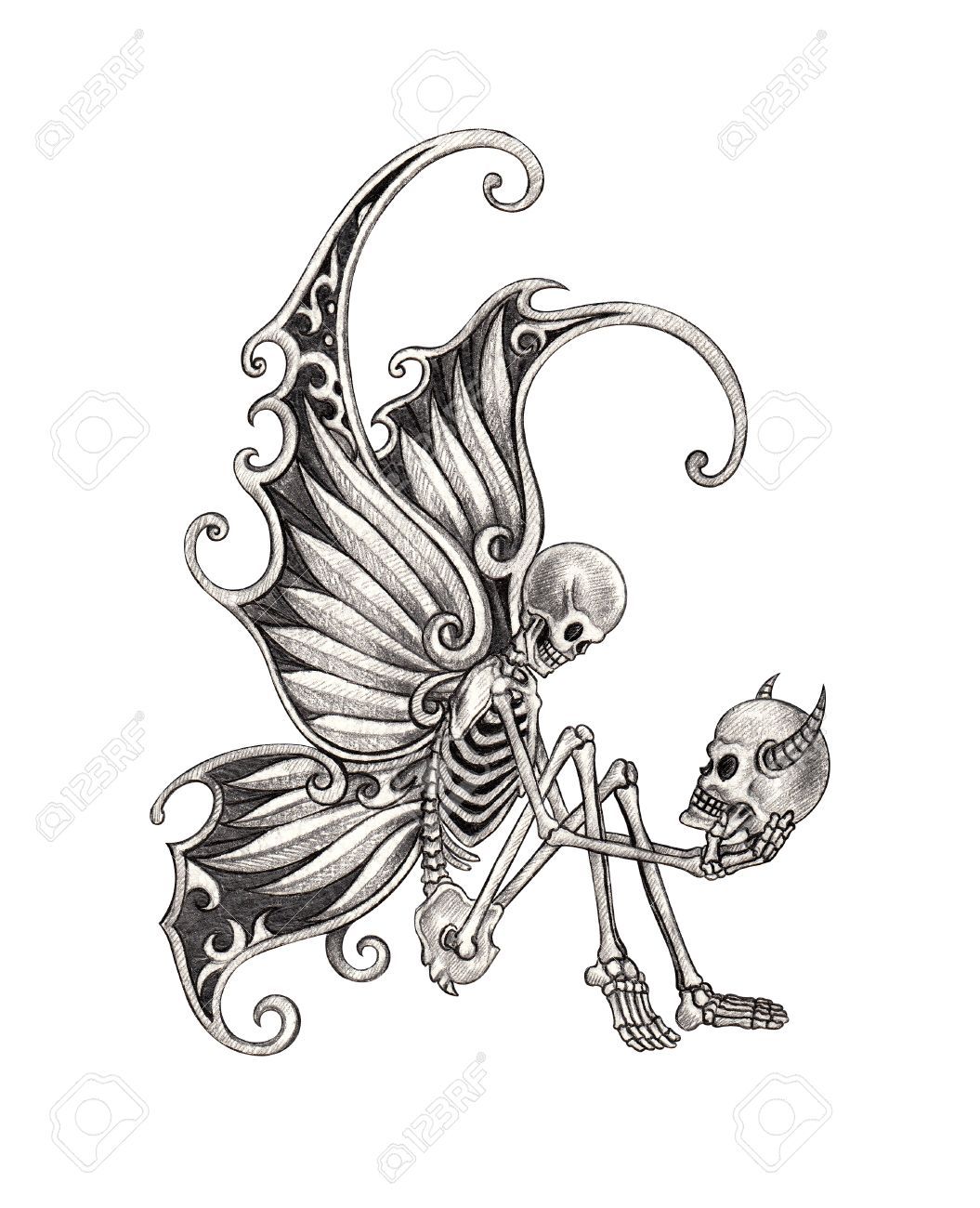 1055x1300 Stock Photo Skull Tattoos, Skull Butterfly Tattoo, Tattoos