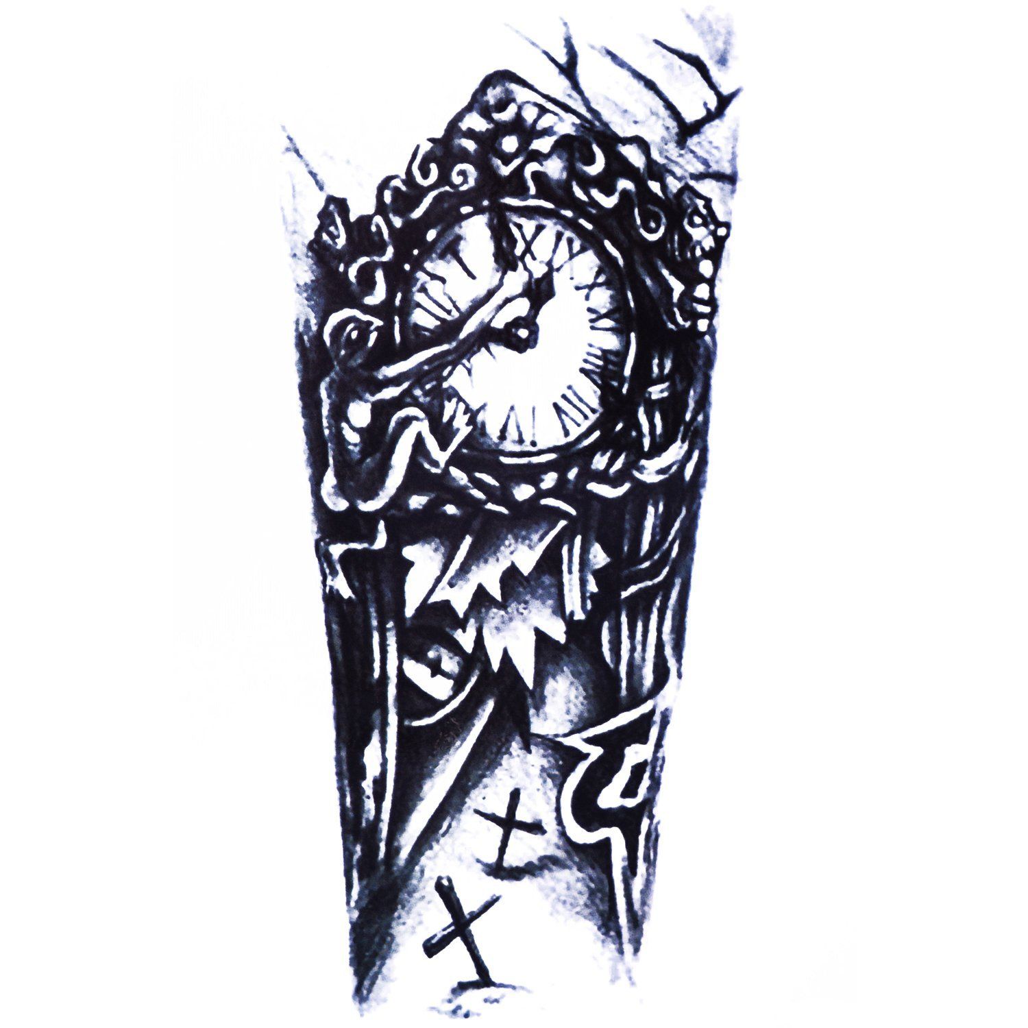 1500x1500 Cokohappy Large Temporary Tattoo Machine Clock Cross
