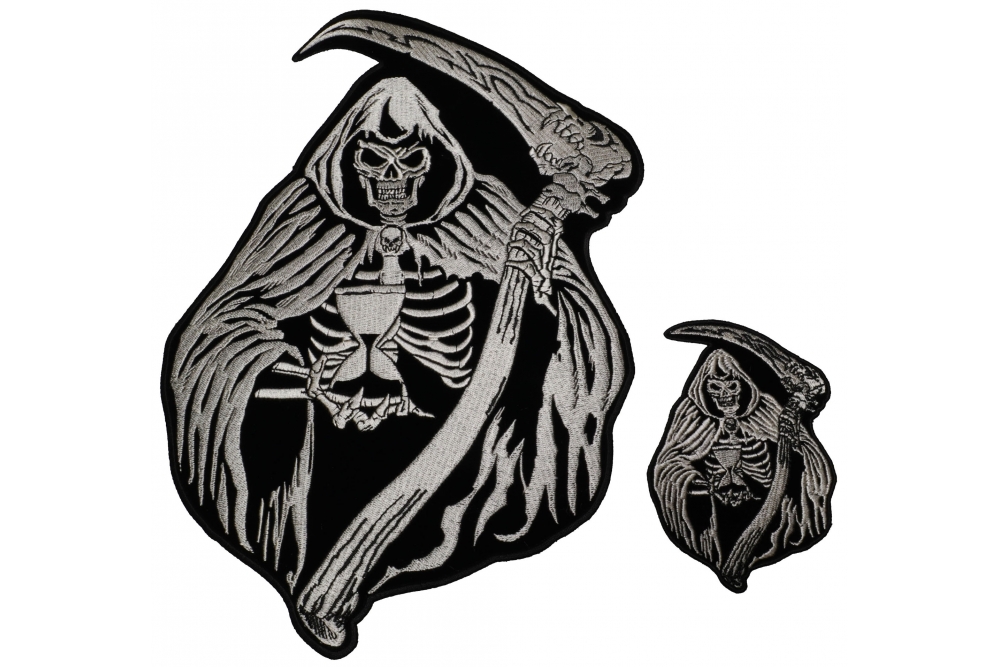 1000x667 Large And Small Reaper Skull With Sand Clock Set Of Patches