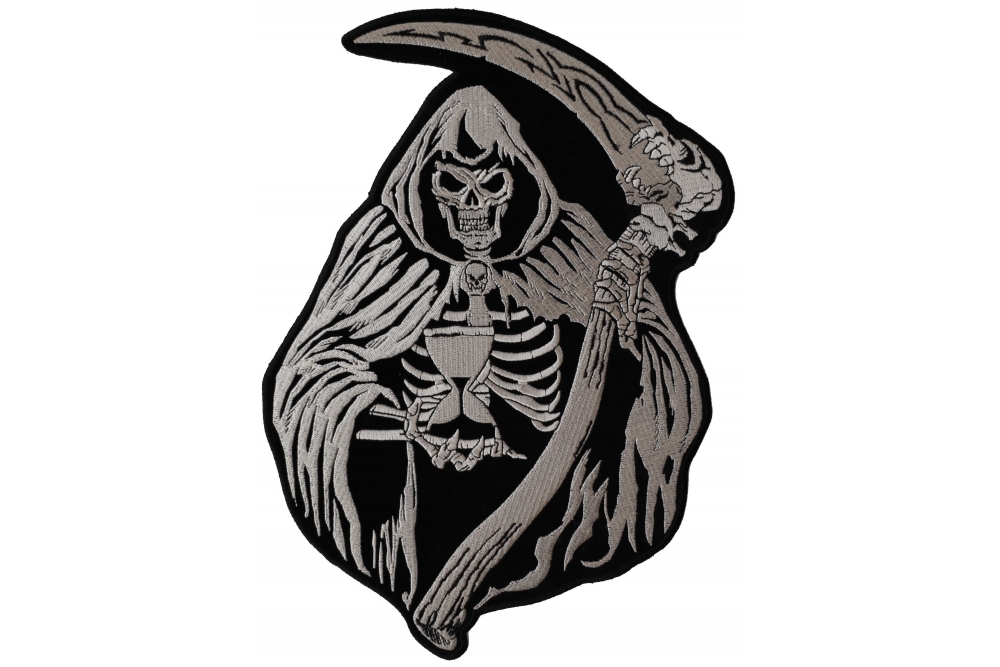 1000x667 reaper skull holding sand clock and sickle large back patch