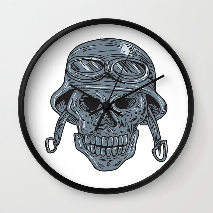 700x700 Skull Biker Helmet Drawing Wall Clock