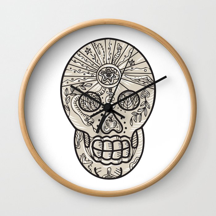 700x700 sugar skull tattoo etching wall clock
