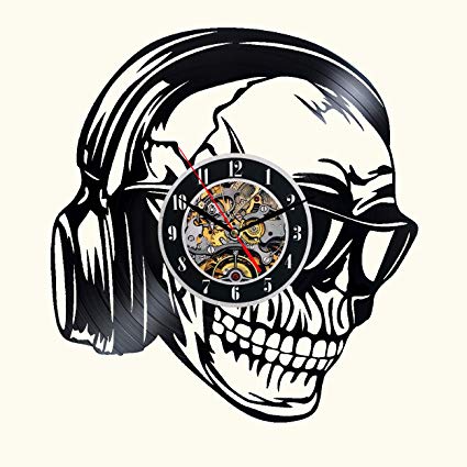 425x425 Skull Music Death's Head Vinyl Wall Clock In Black