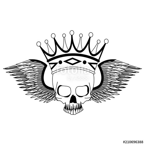 500x500 Tattoo Skull With Crown And Wings Drawing Vector Illustration