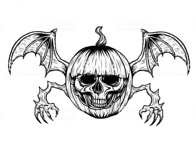 640x480 Skull Drawing For Pumpkin Skull With Halloween Pumpkin Tattoo