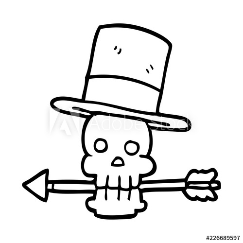 500x500 Line Drawing Cartoon Skull And Arrow