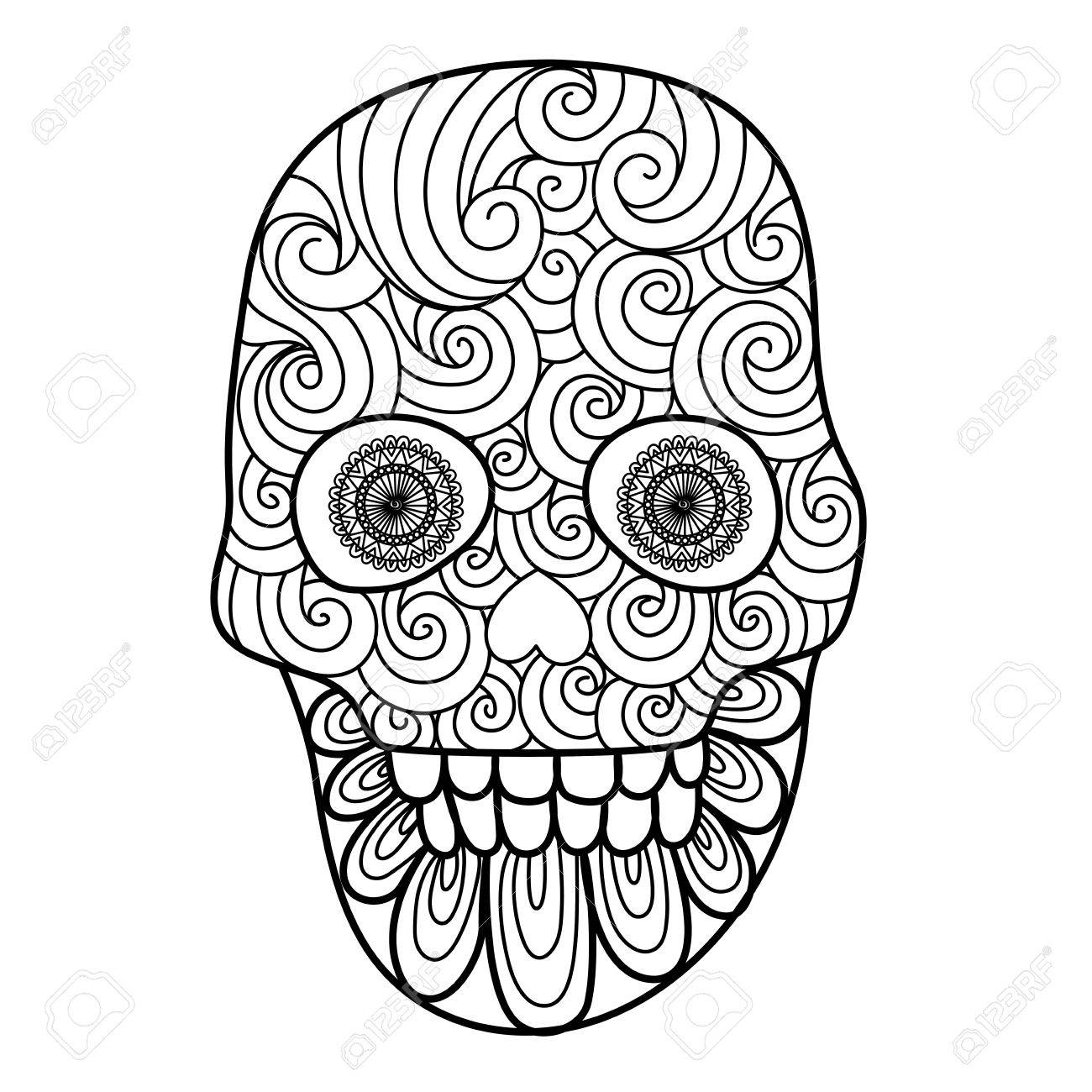 1300x1300 Lines Art Design Of Unique Skull For Adult Coloring Pages Tattoo