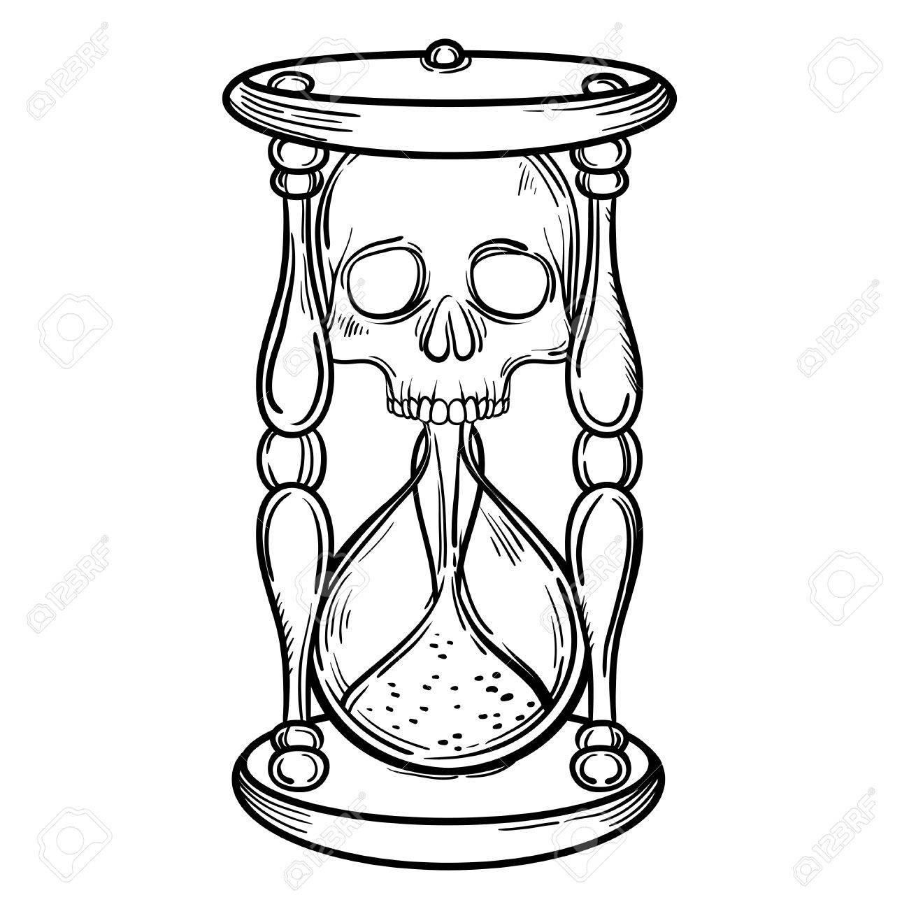 1300x1300 Hourglass Drawing Skull For Free Download
