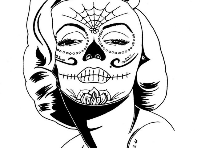 640x480 Printable Marilyn Monroe Sugar Skull Coloring Pages Free