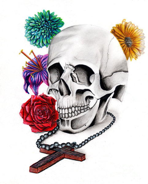 483x600 Flower Skull Drawings